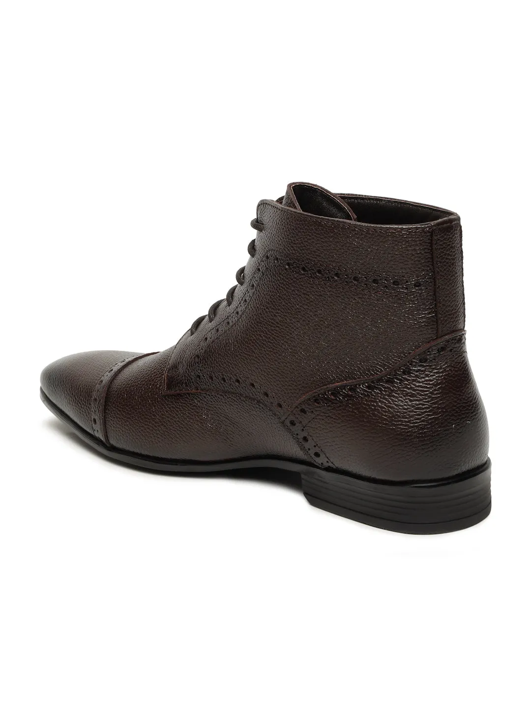 Men's Brown Texture Leather Lace-up Chukka Boots