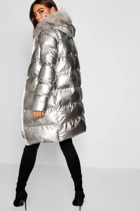 Metallic Longline Puffer Jacket