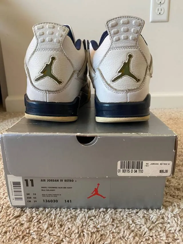 Nike air jordan 4 retro+ white columbia blue navy size 9 199