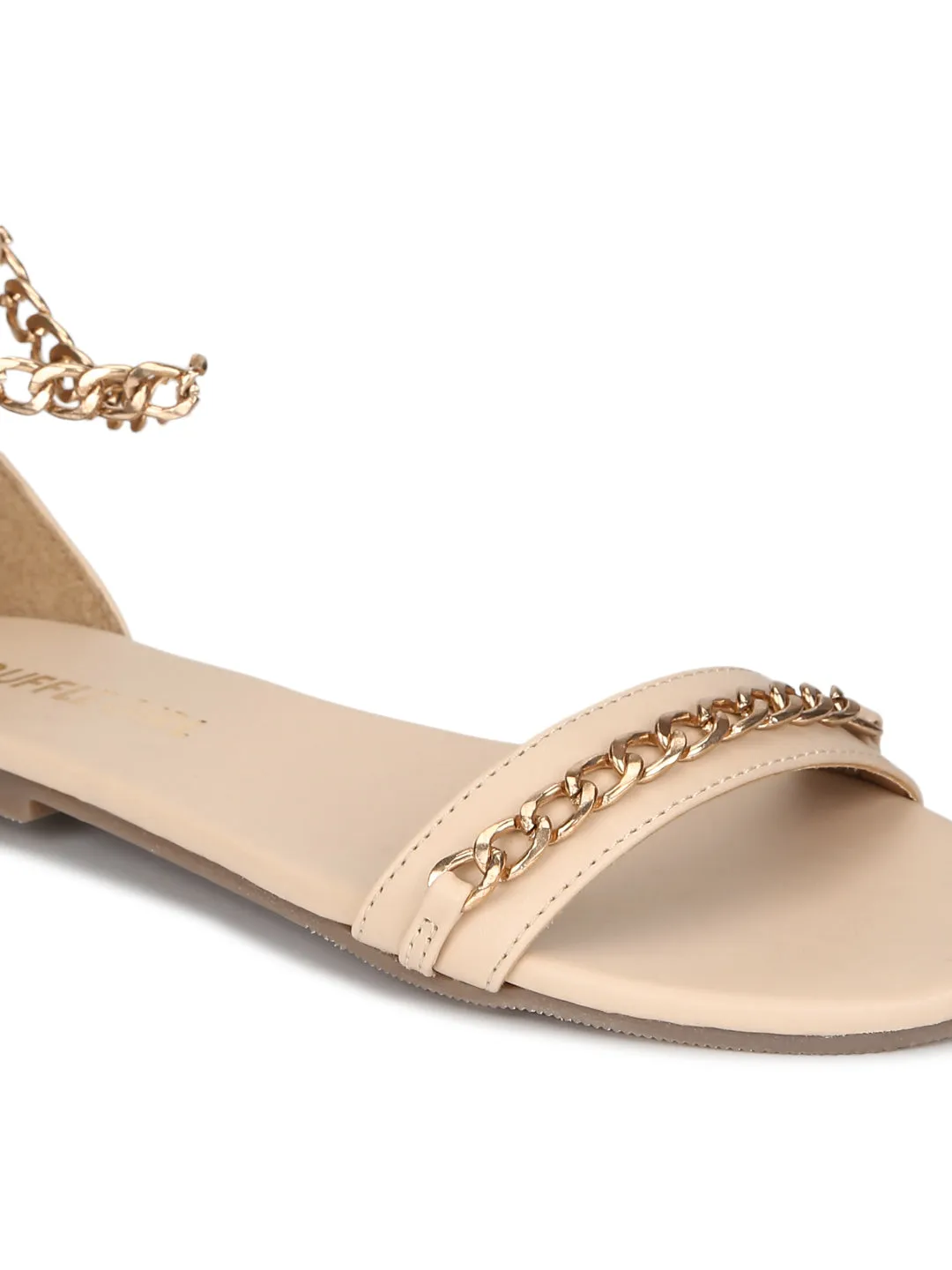 Nude PU Gold Chained Sandals