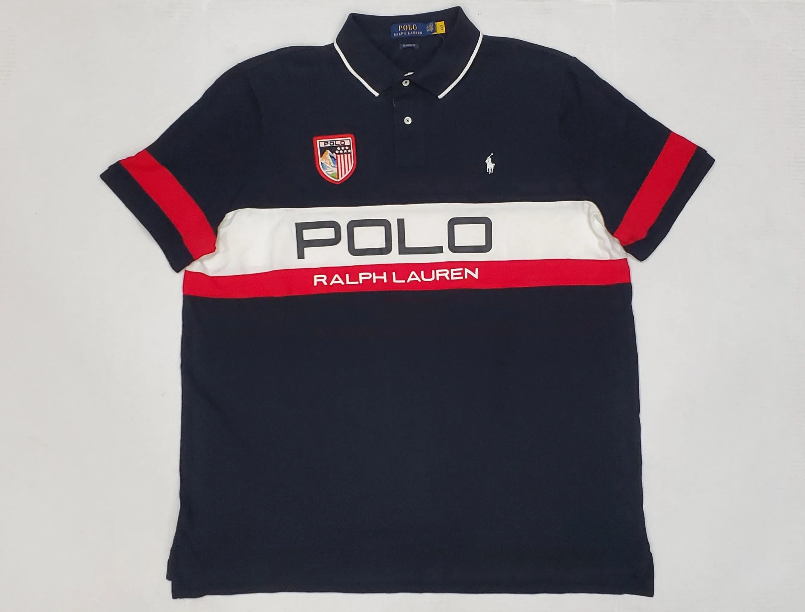 Nwt Polo Ralph Lauren Black/White/Red  USA Alpine Patch Classic Fit Polo