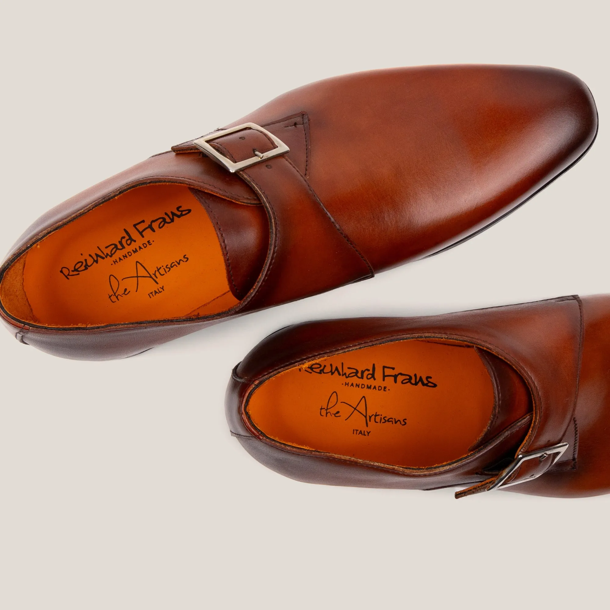 NY24 Cognac Brown Patina Leather Single Monk Shoes