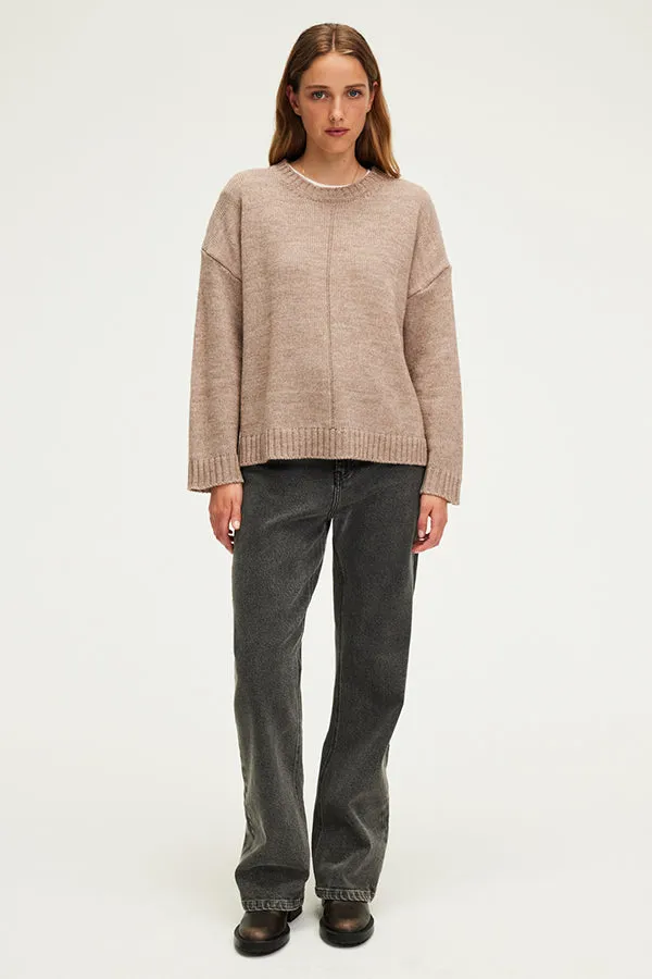 PabloJOSSIA BEIGE WOOL BLEND ROUND NECK SWEATER