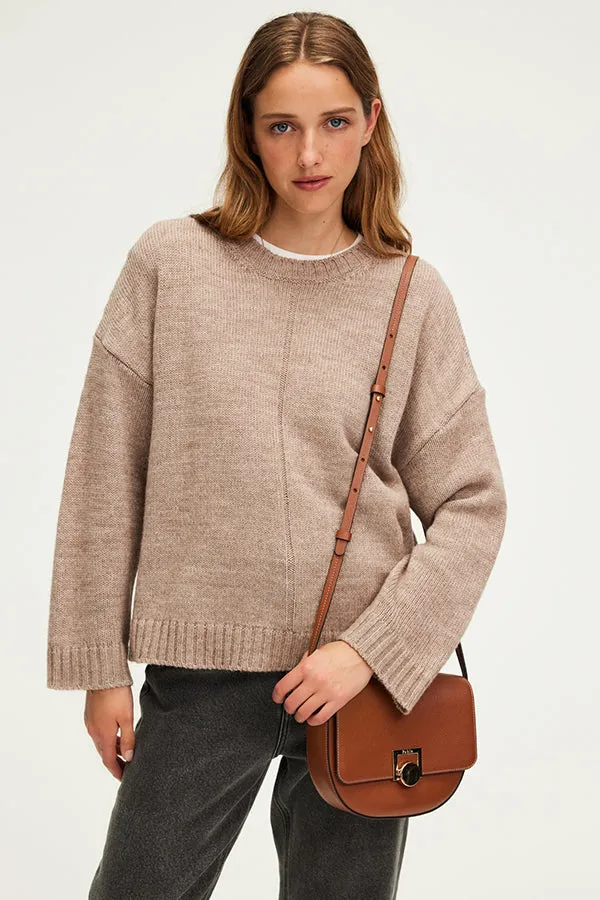 PabloJOSSIA BEIGE WOOL BLEND ROUND NECK SWEATER