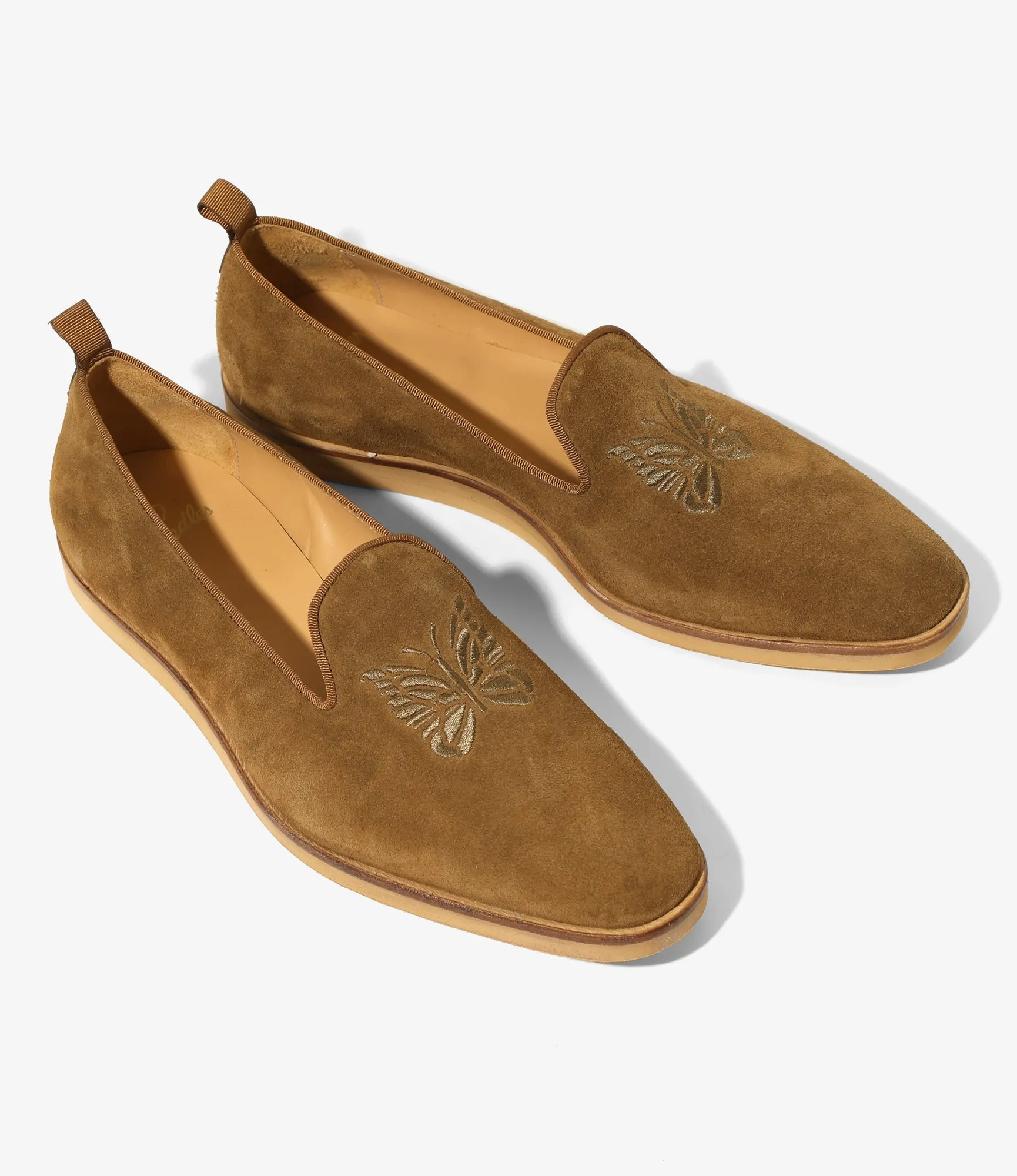 Papillon Embroidered Slip-On – Brown Suede