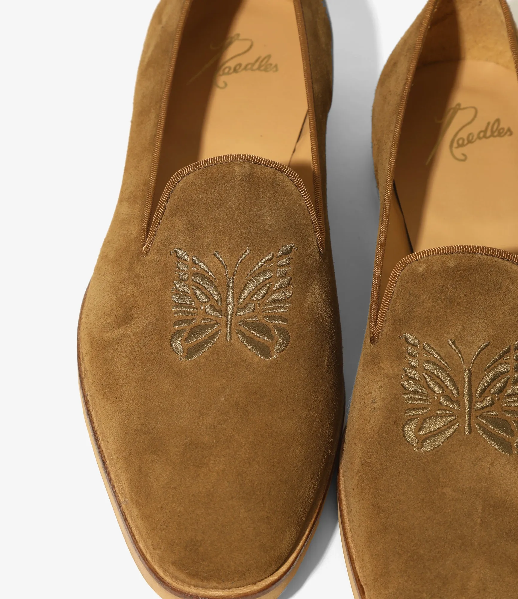 Papillon Embroidered Slip-On – Brown Suede