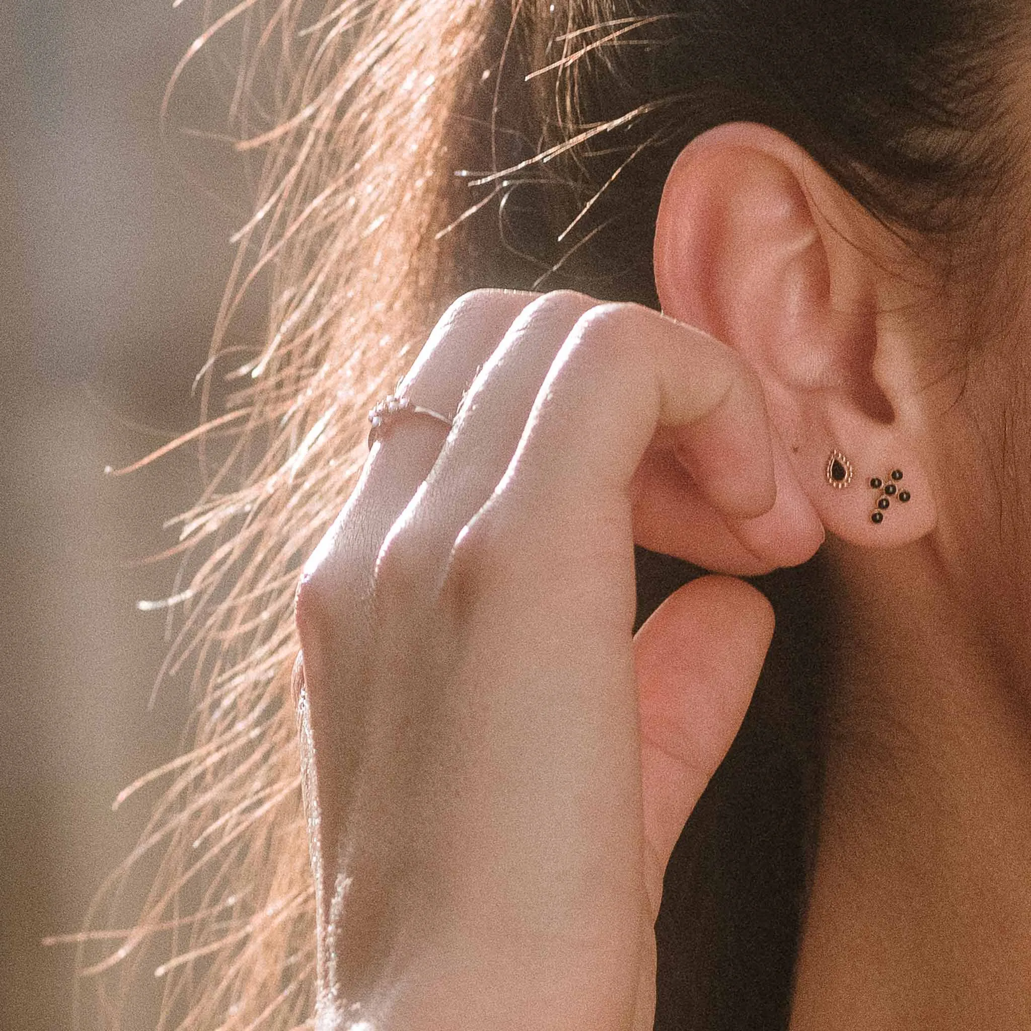 Pearled Cross Earrings, Black, Yellow Gold