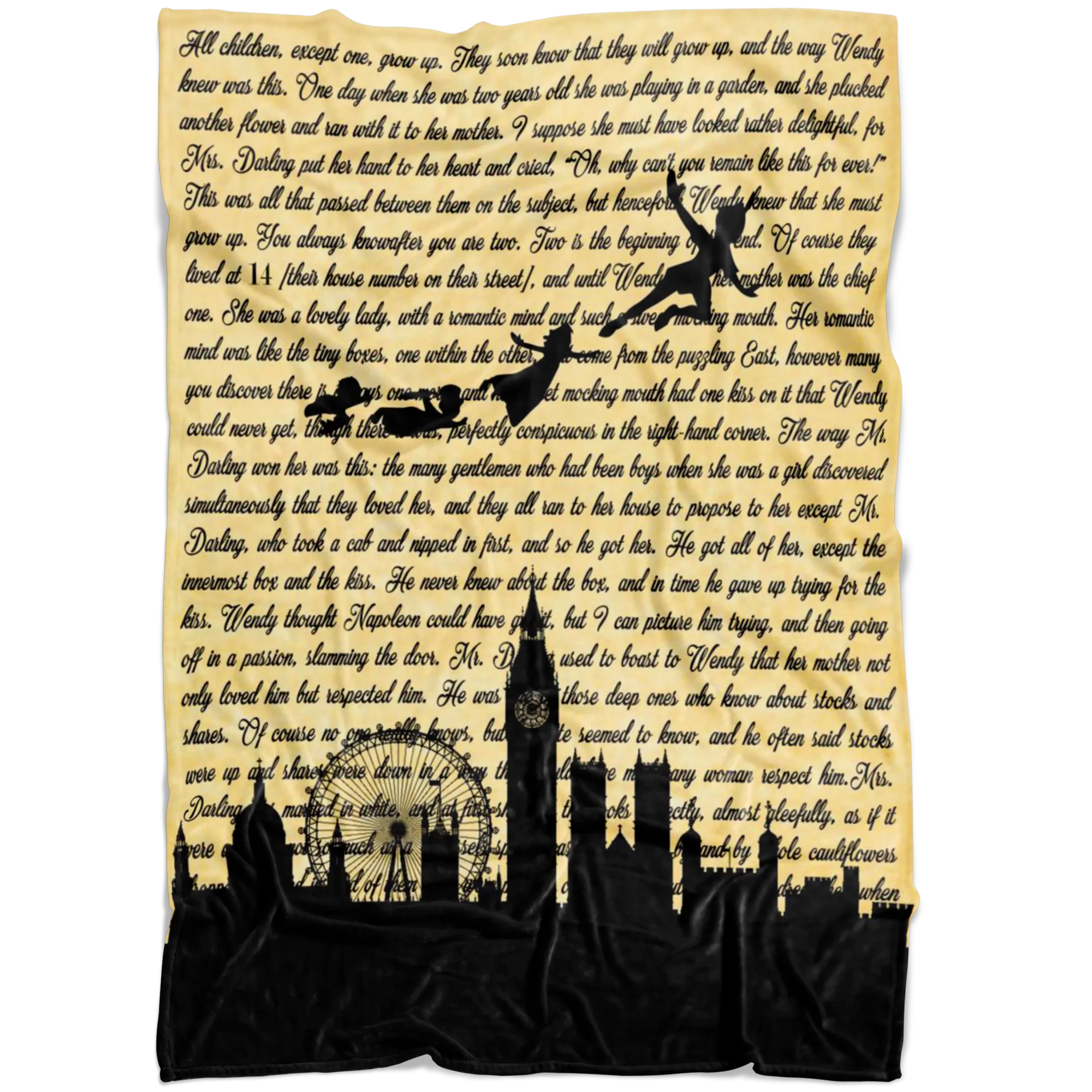 Peter Pan Vintage Book Page Fleece Blanket