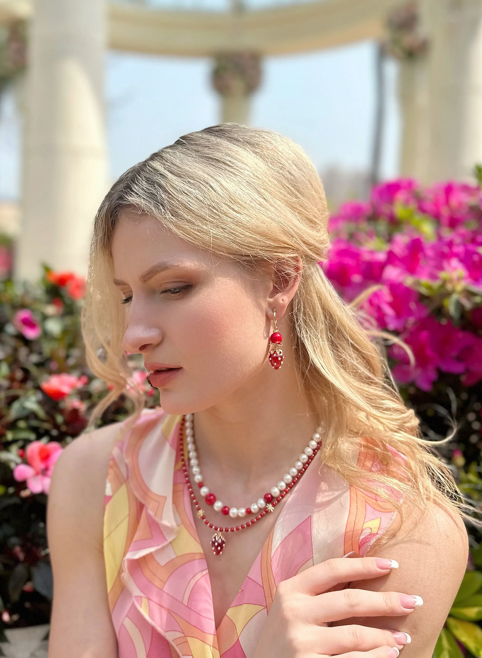 Red Coral With Strawberry Clip-on Earrings JE003