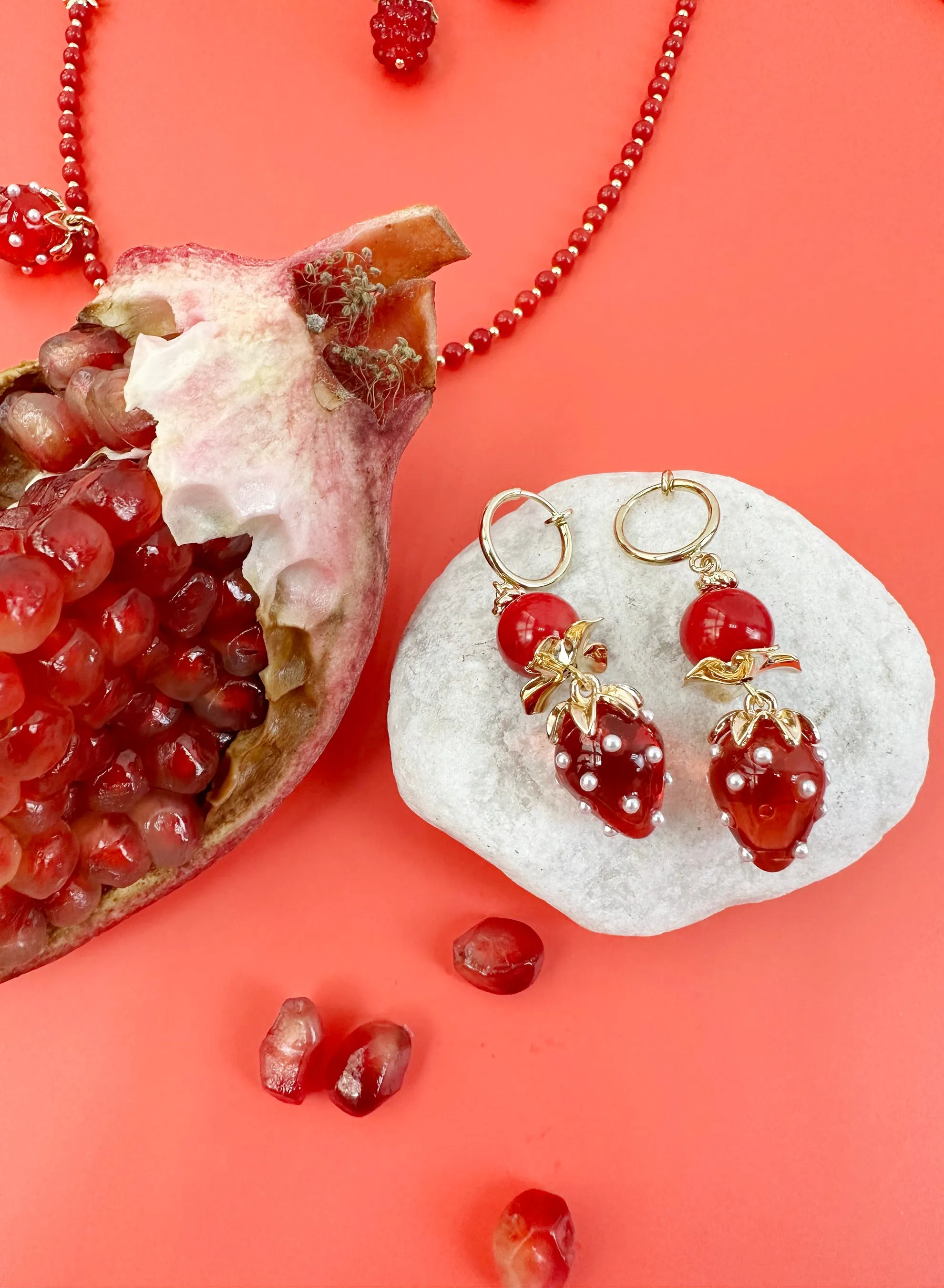 Red Coral With Strawberry Clip-on Earrings JE003