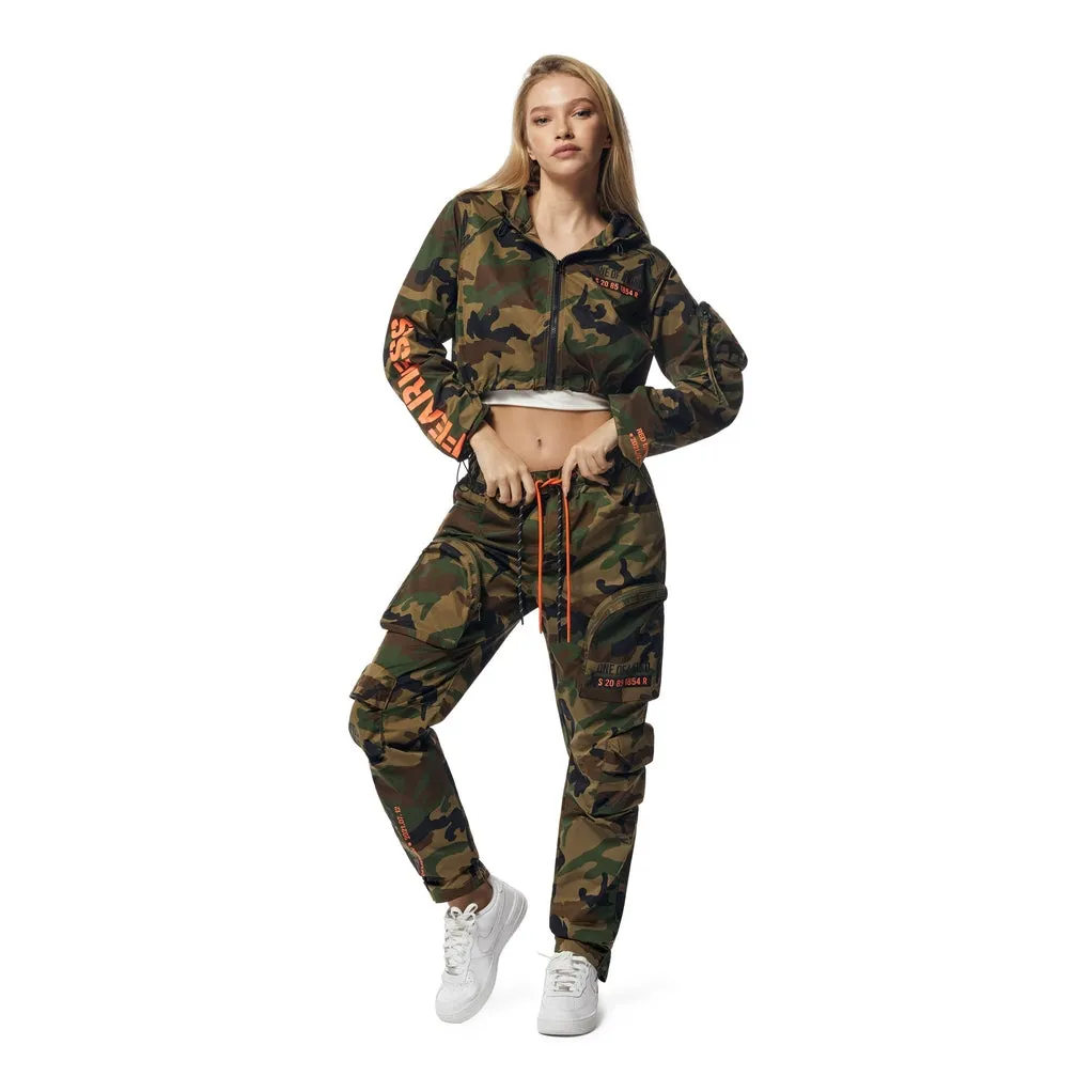 Relaxed Slouched Windbreaker Cargo Pants - Wood Camo