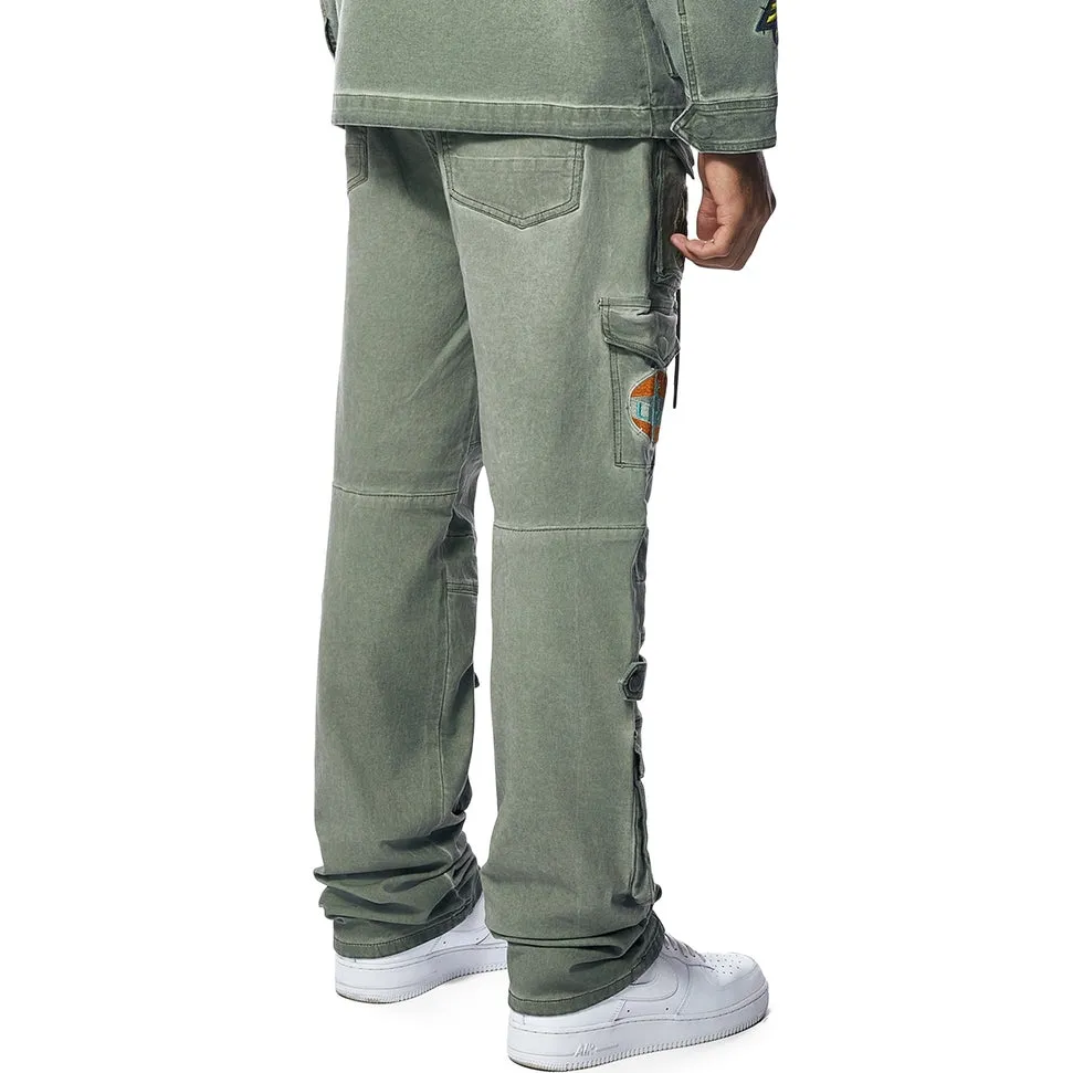 Retro Pigment Dyed Retro Multi Cargo Pants - Vintage Army