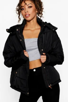 Rose Gold Trim Puffer Jacket