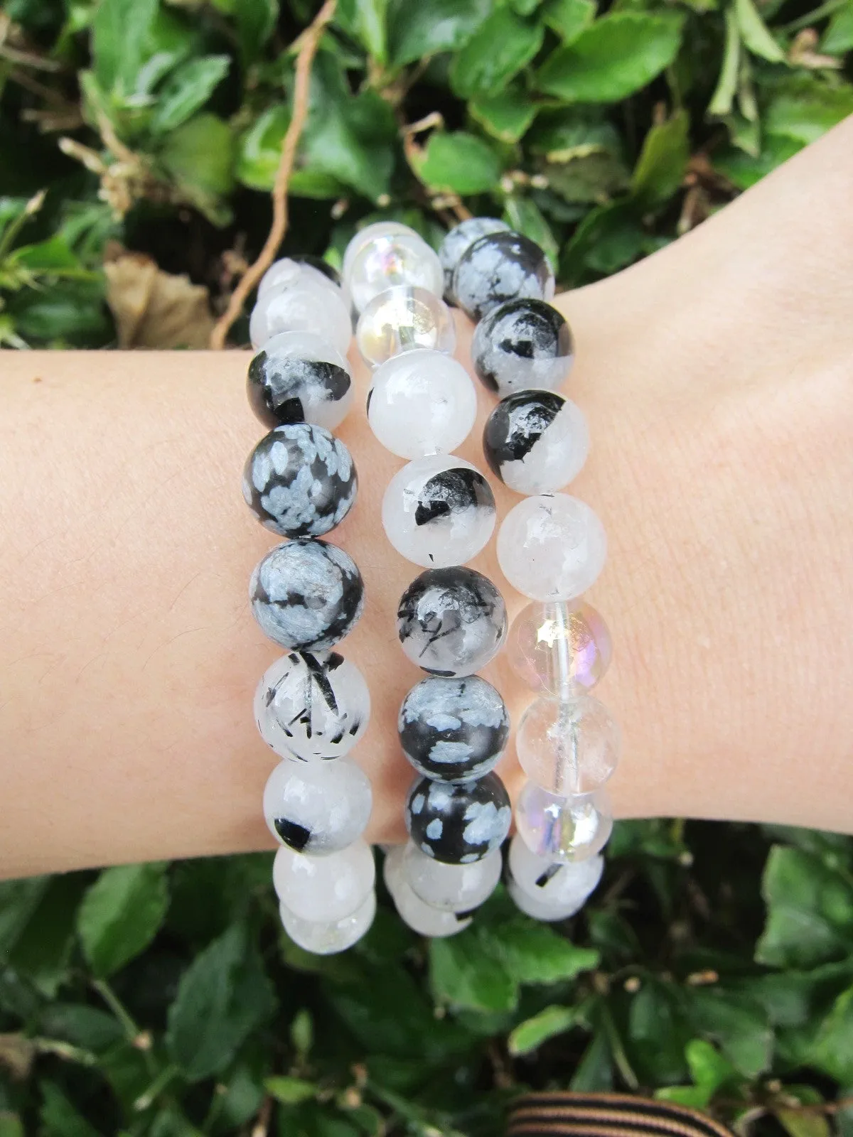 SALE - Black White Tourmaline Quartz Single Mala Bracelet - Protect, Balance and Purify