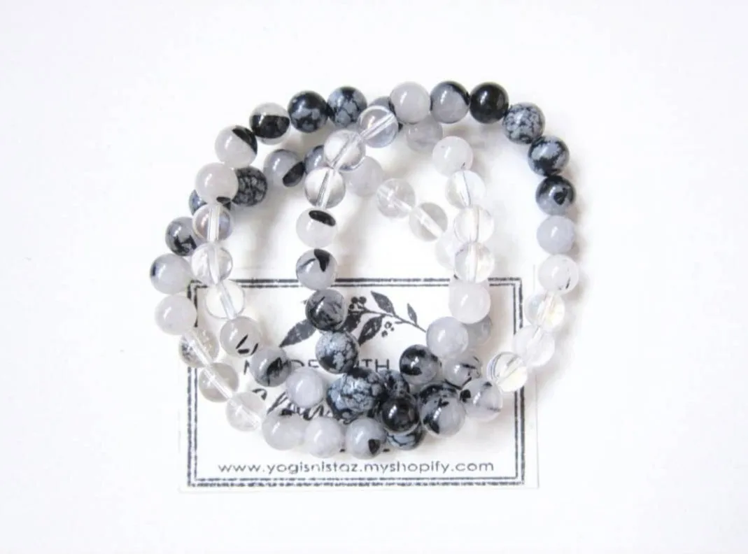 SALE - Black White Tourmaline Quartz Single Mala Bracelet - Protect, Balance and Purify