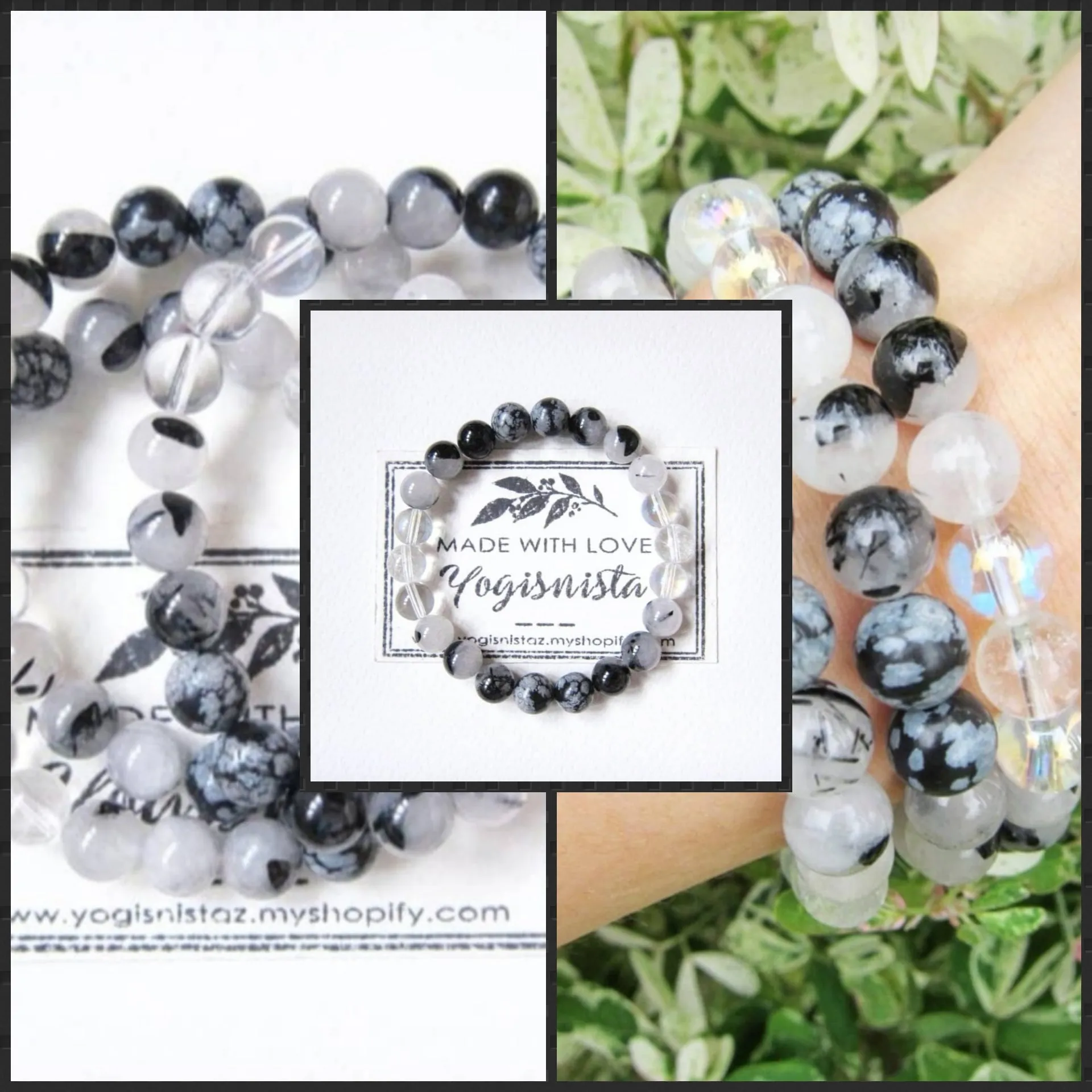 SALE - Black White Tourmaline Quartz Single Mala Bracelet - Protect, Balance and Purify