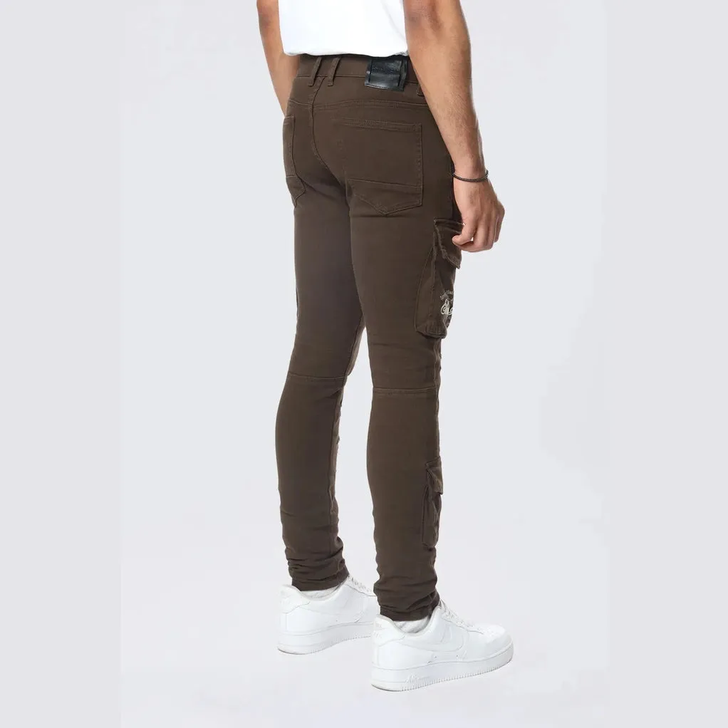 Slim Tapered Embroidered Cargo Twill Pants - Bison