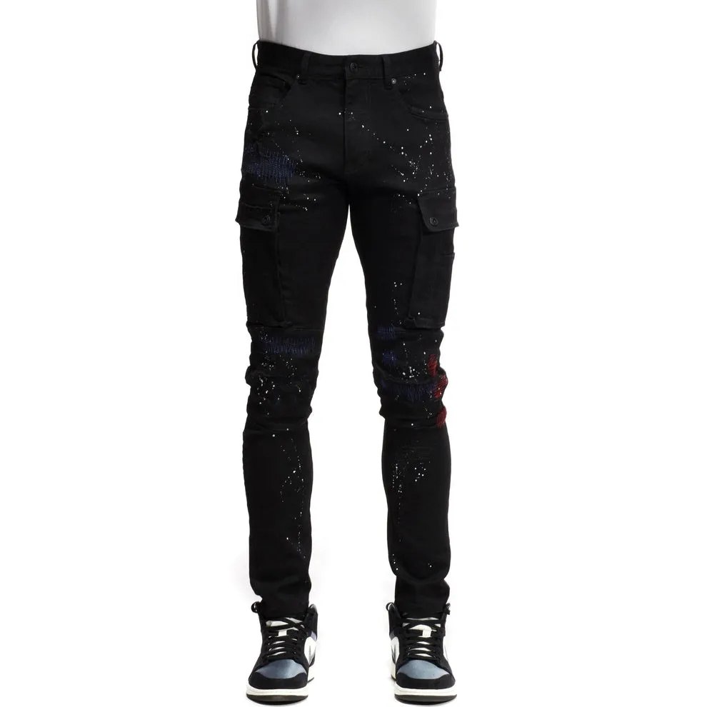 Slim Tapered Rip & Repair Cargo Pants - Black OG