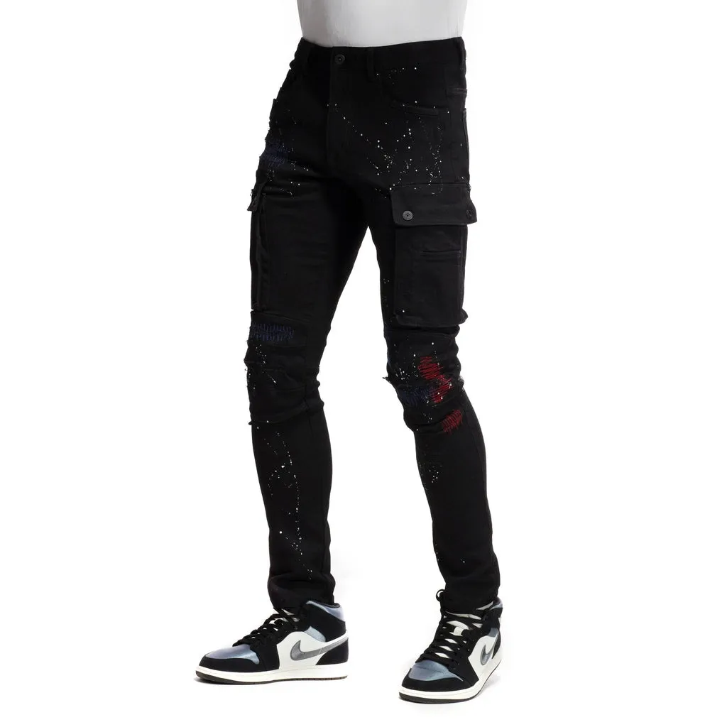 Slim Tapered Rip & Repair Cargo Pants - Black OG