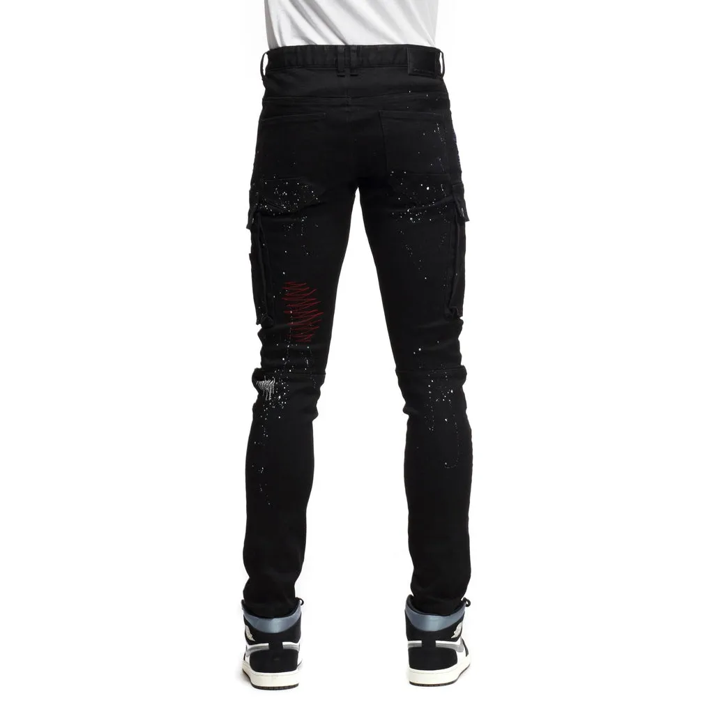 Slim Tapered Rip & Repair Cargo Pants - Black OG