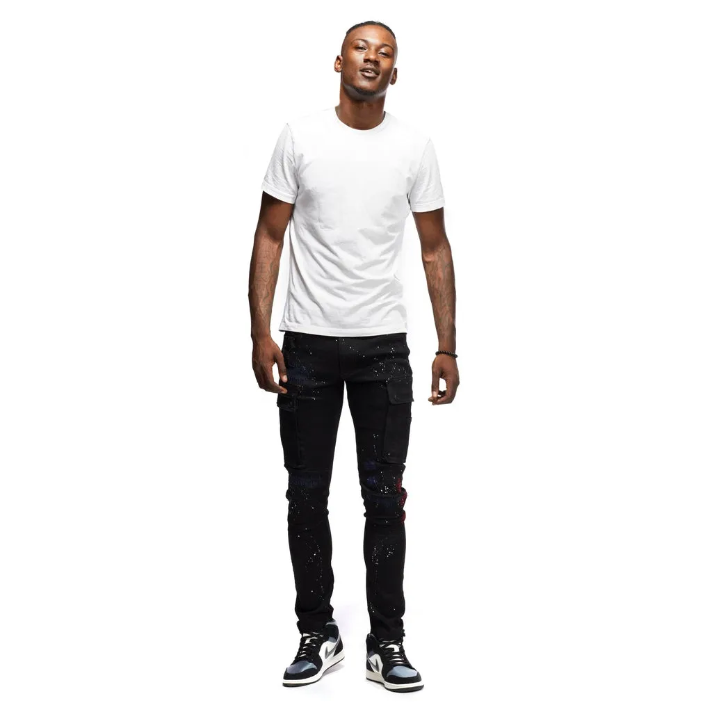 Slim Tapered Rip & Repair Cargo Pants - Black OG