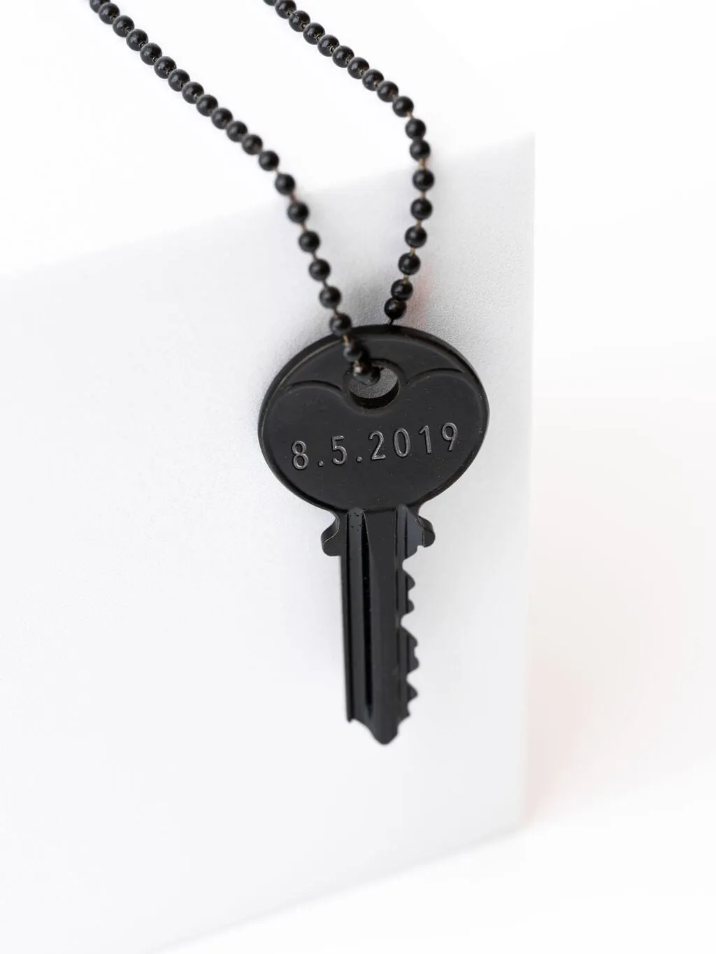 Sobriety Date Anniversary Matte Black Key Necklace