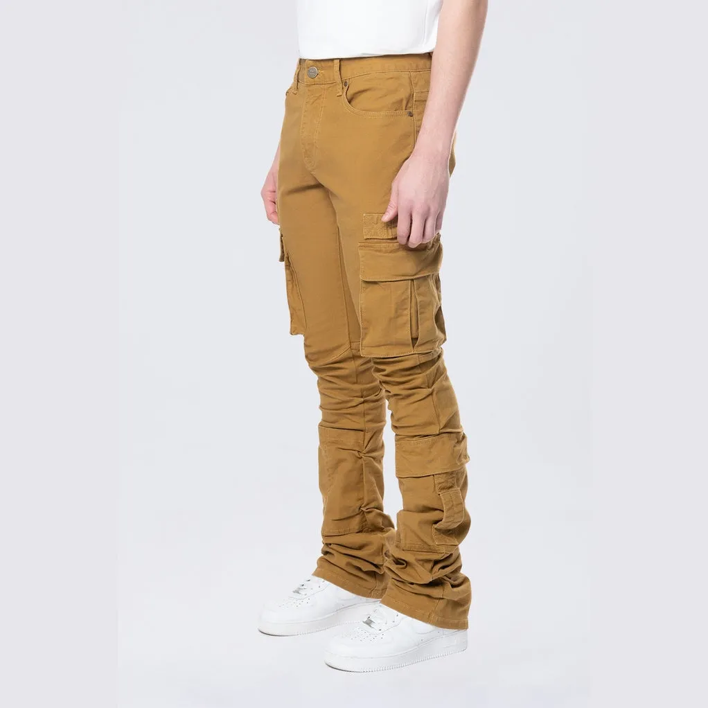 Stacked Flared Cargo Strap Canvas Pants - Wheat