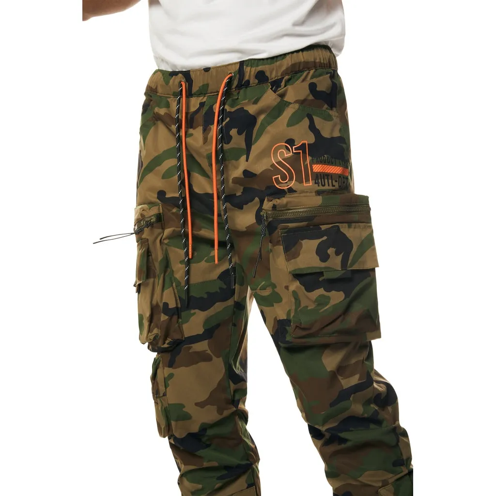 Stacked Utility Windbreaker Cargo Pants - Wood Camo