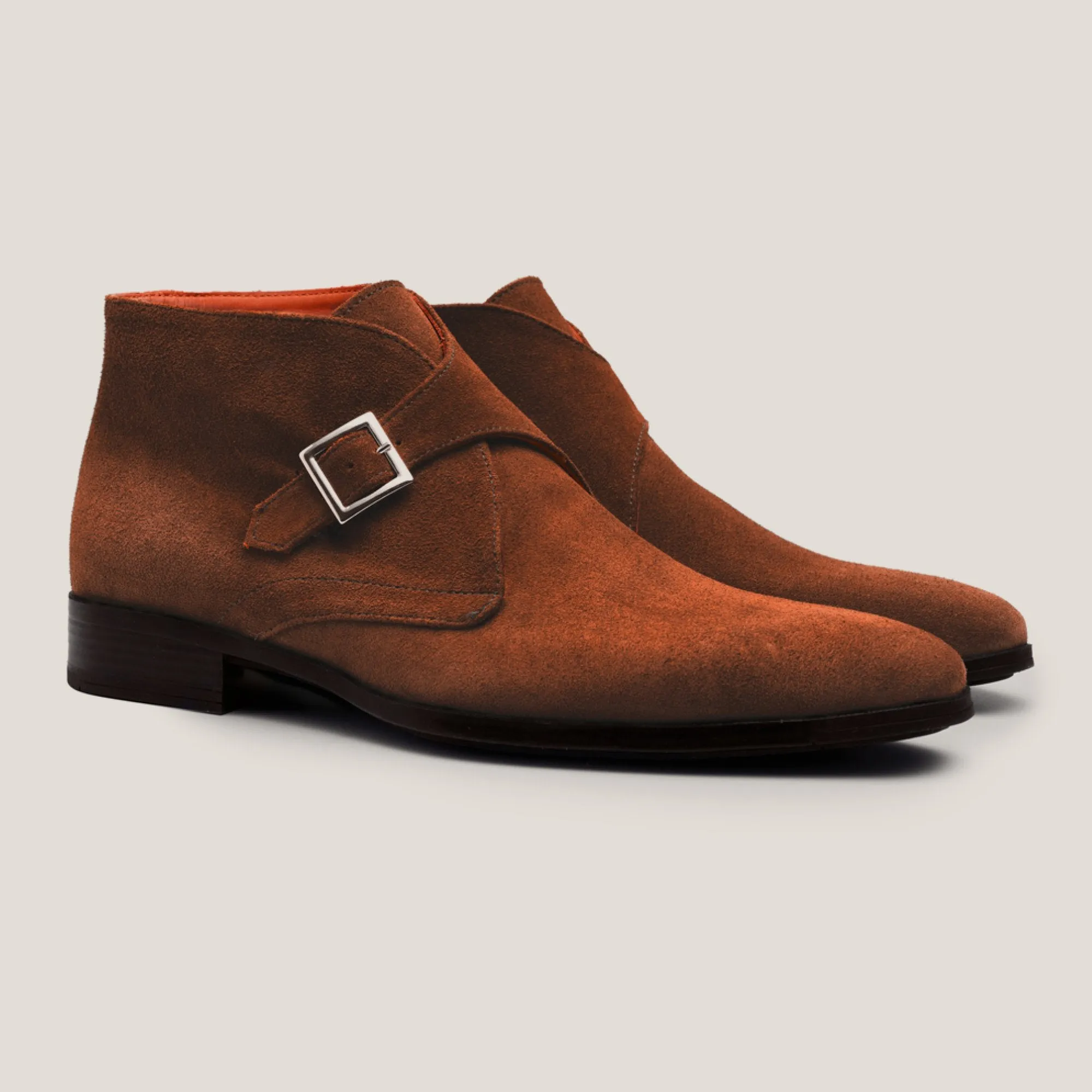 Stockholm Light Cognac Brown Suede Monk Strap Boots