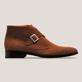 Stockholm Light Cognac Brown Suede Monk Strap Boots