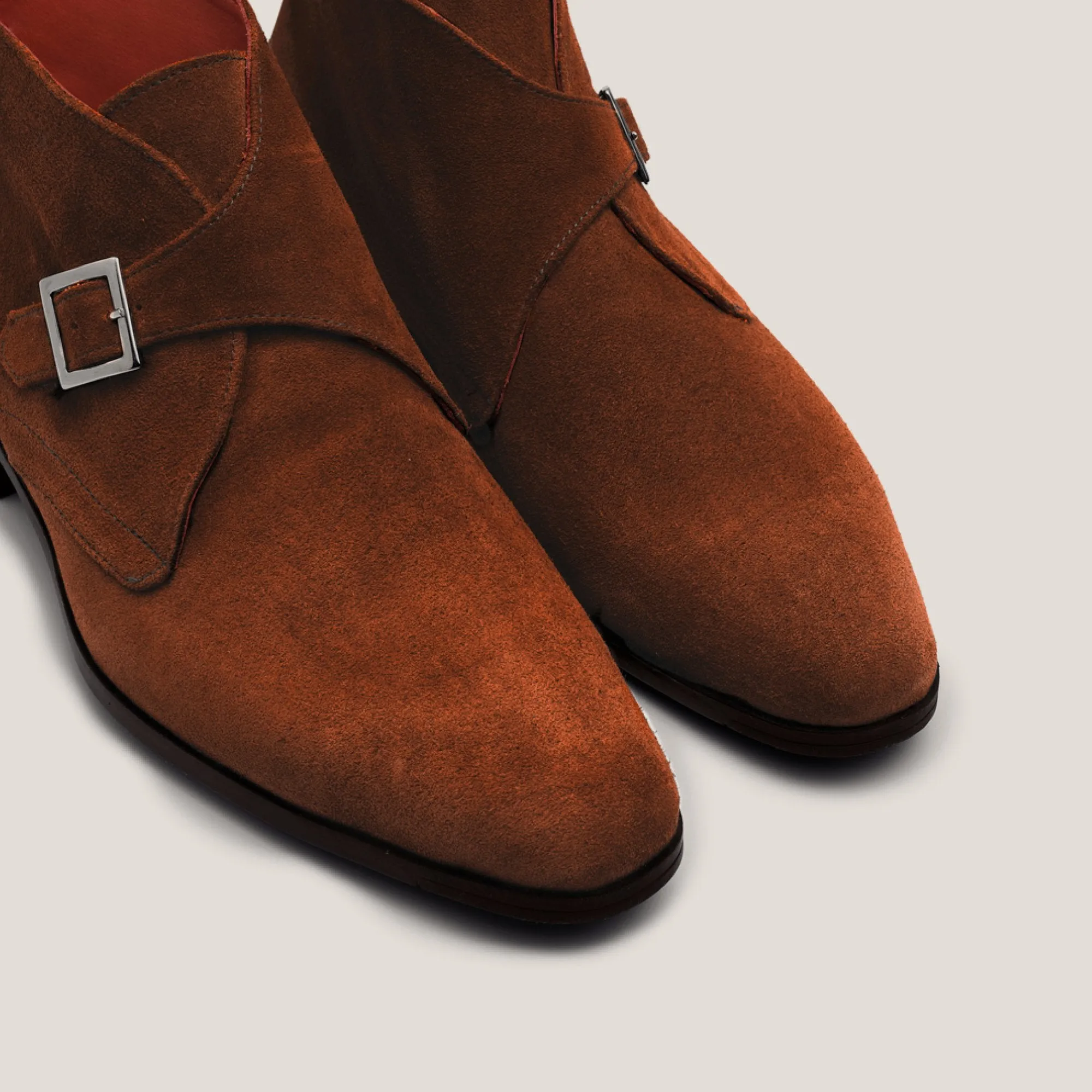 Stockholm Light Cognac Brown Suede Monk Strap Boots