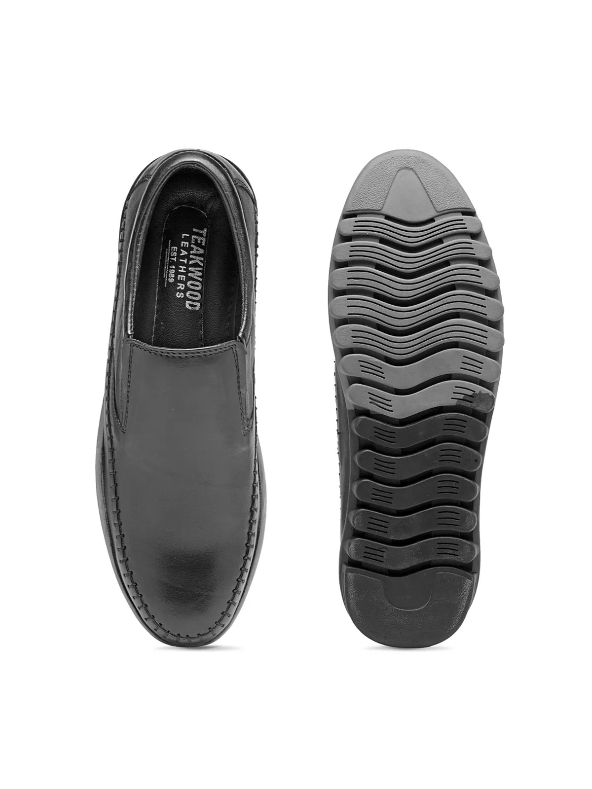 Teakwood Genuine Leather Black Loafers