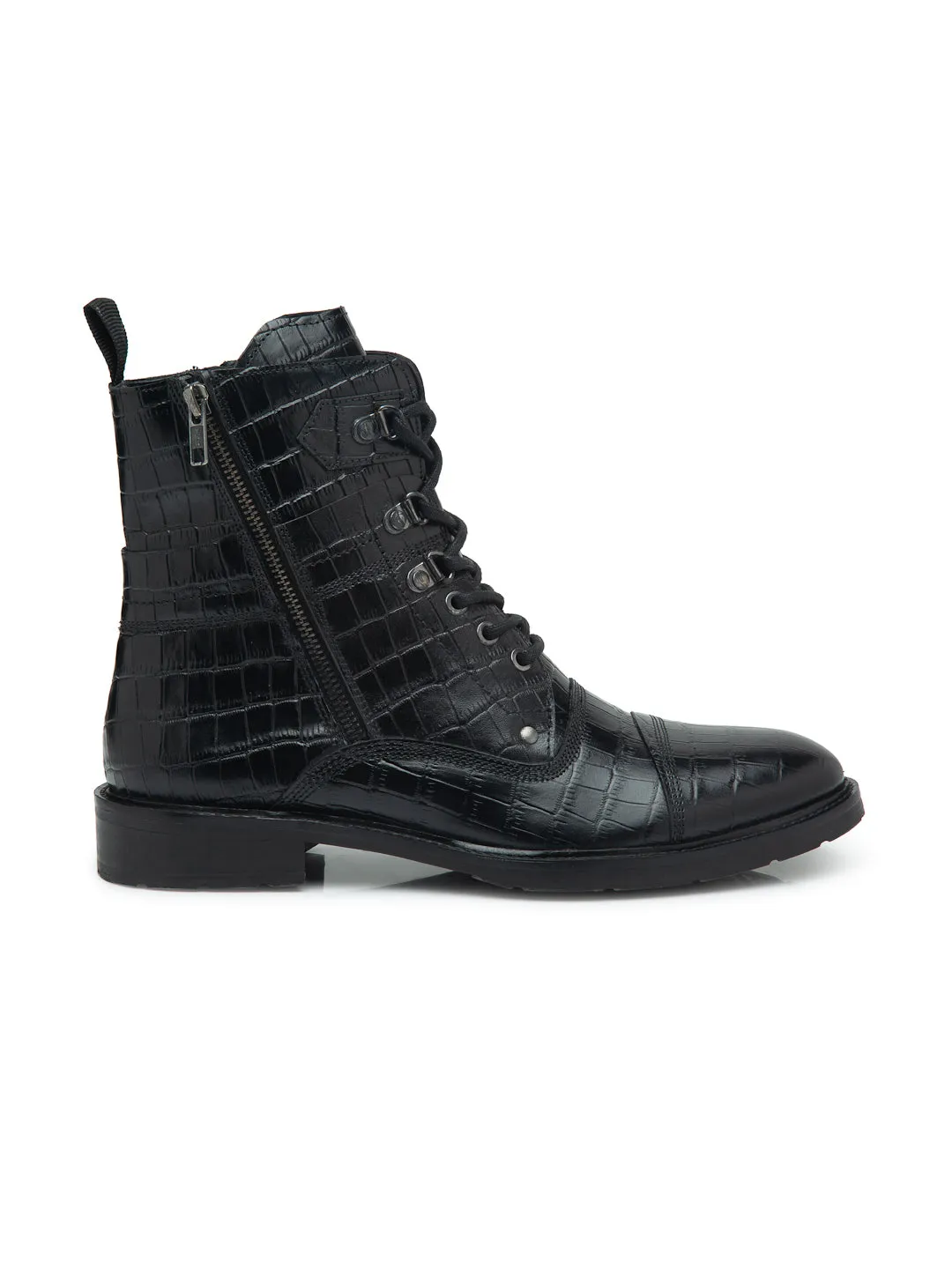 Teakwood Men Croco Genuine Leather Mid top Boots