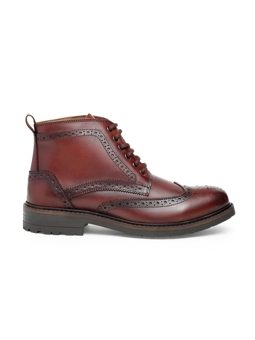 Teakwood Men Genuine Leather Mid top Brouges Boots