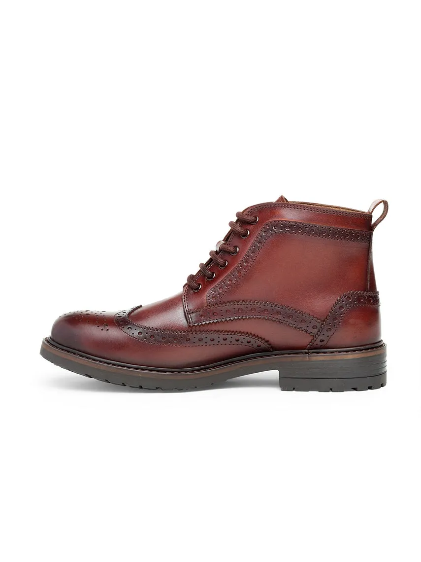 Teakwood Men Genuine Leather Mid top Brouges Boots