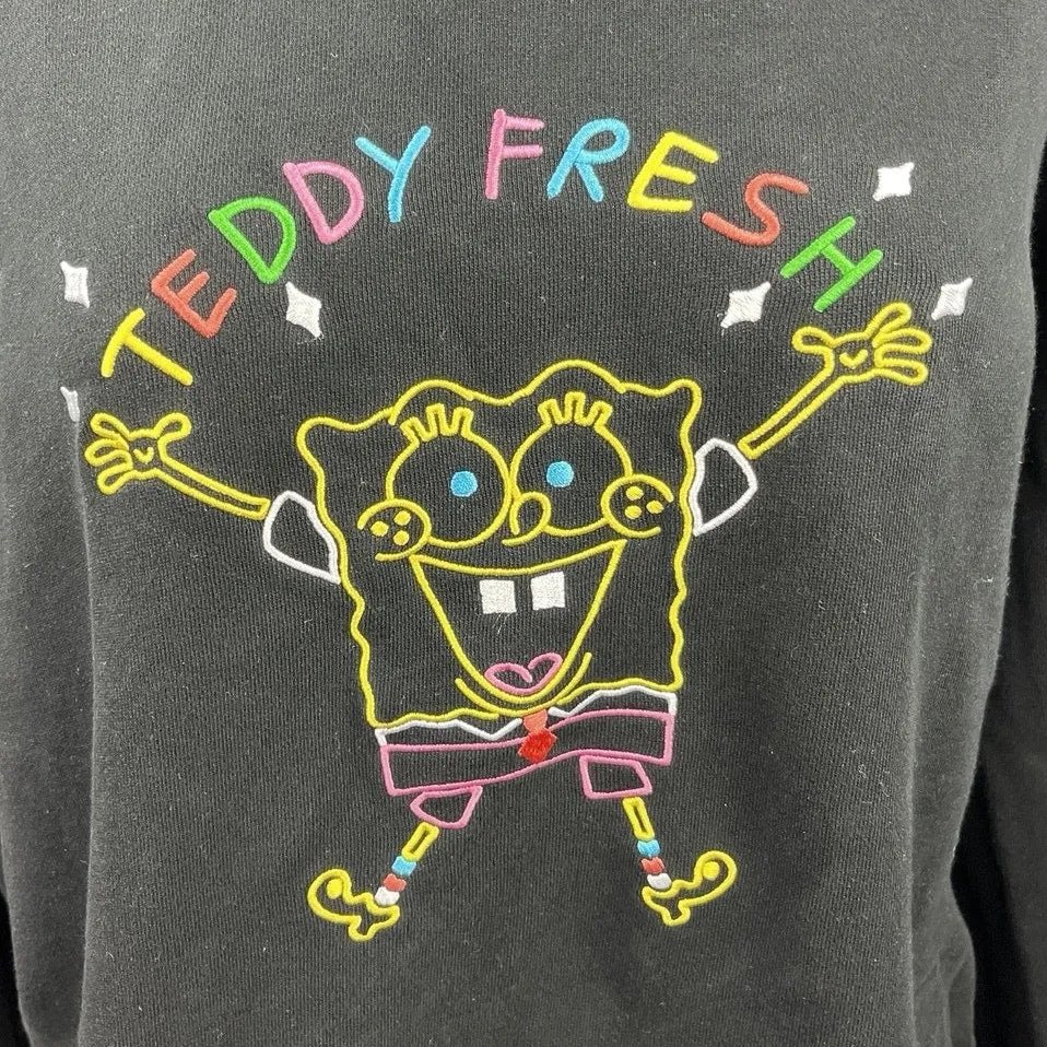 Teddy Fresh Black Oversized 2020 SpongeBob Square Pants Hoodie Sweatshirt Size L