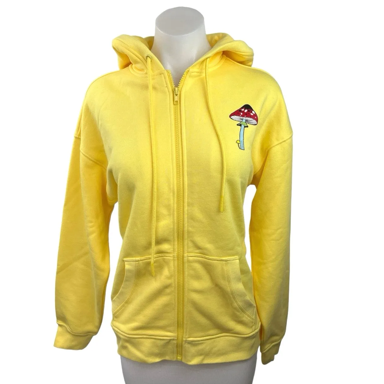 Terez Yellow Mushroom Rainbow Carnival Hop Graphic Full Zip Hoodie Jacket Size S