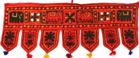 Traditional Indian Door Decor Hanging Toran Window Valance (Red, 34 x 13 inches)