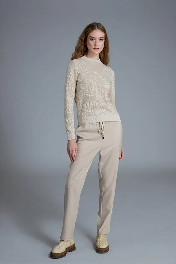 Tricot Chic BEIGE JACQUARD ROUND-NECK SWEATER