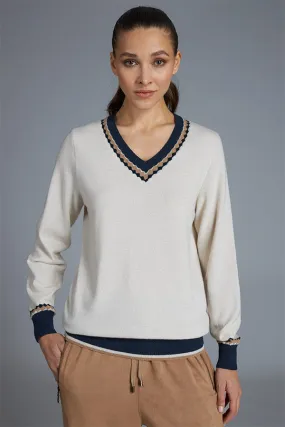 Tricot Chic CONTRASTED V-NECK SWEATER