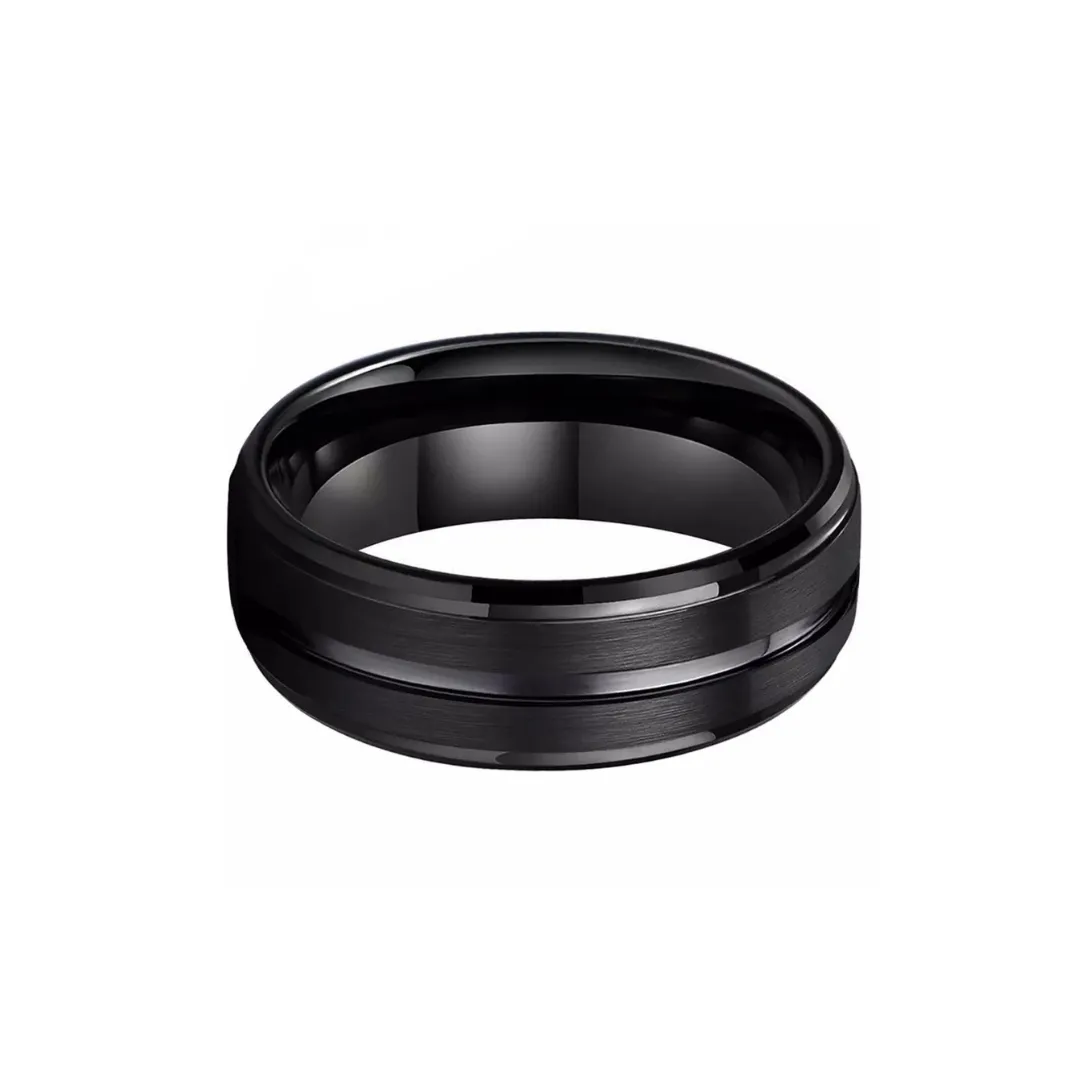 TUNGSTEN BLACK ROUND GROOVED BAND