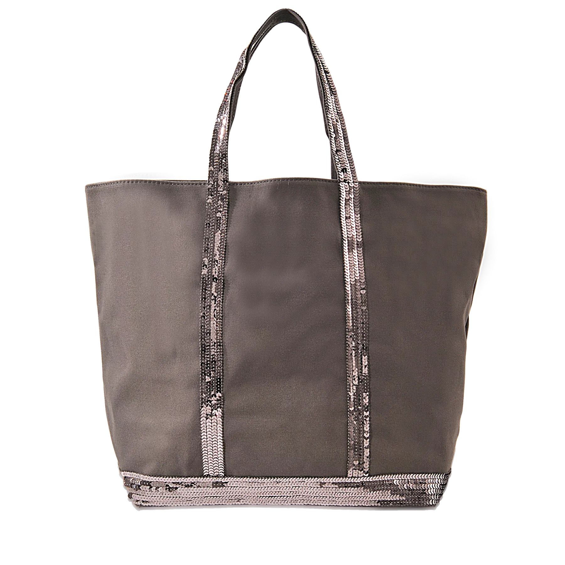 Vanessa Bruno  Canvas and Sequin Tote Bag L + Zipped in Charcoal Cotton