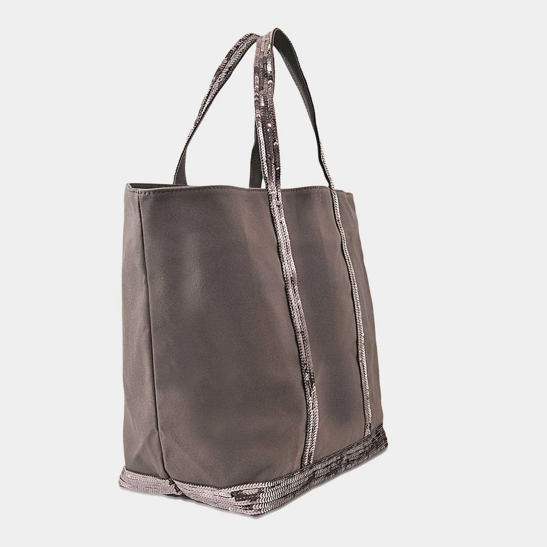 Vanessa Bruno  Canvas and Sequin Tote Bag L + Zipped in Charcoal Cotton