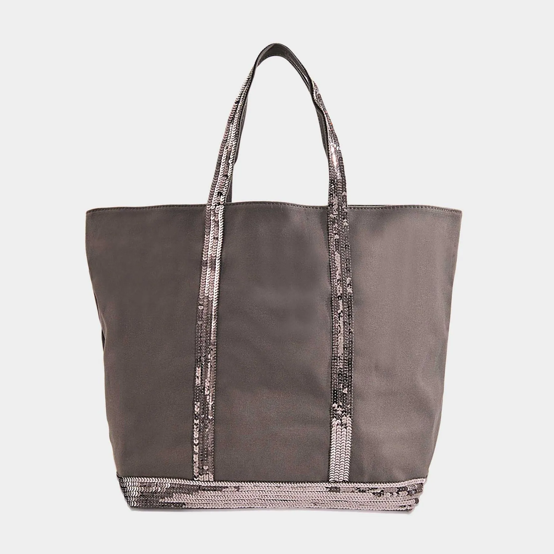 Vanessa Bruno  Canvas and Sequin Tote Bag L + Zipped in Charcoal Cotton