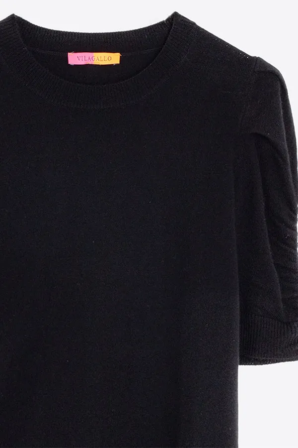 Vilagallo BLACK PUFFED SLEEVE SWEATER