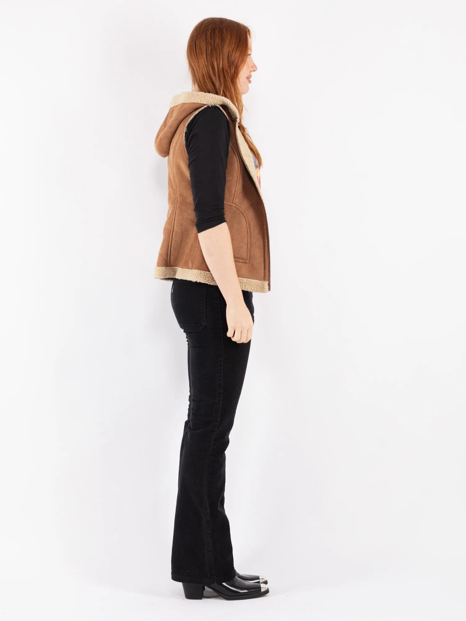 Vintage 00's Women Sherpa Vest in Brown