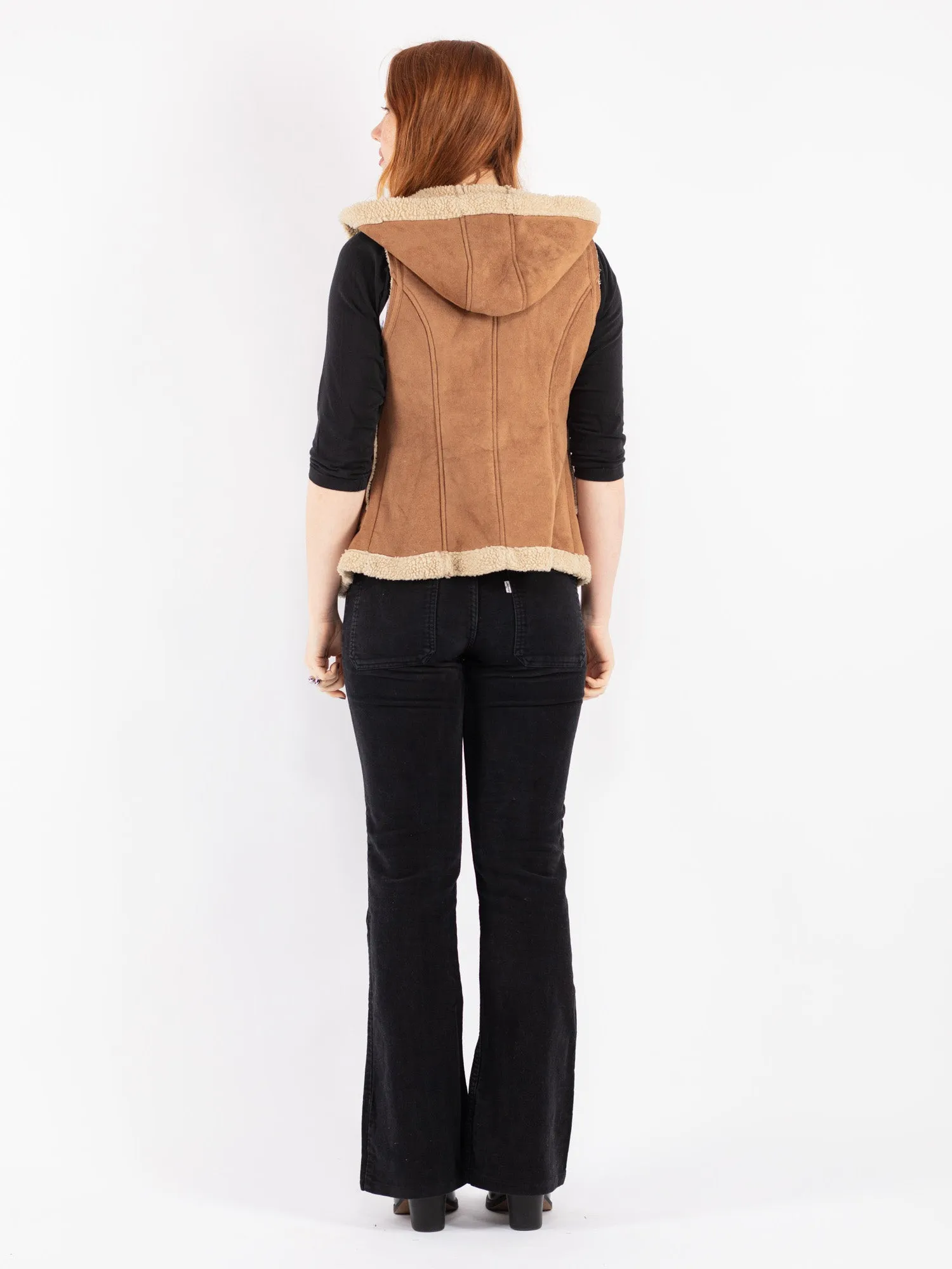 Vintage 00's Women Sherpa Vest in Brown