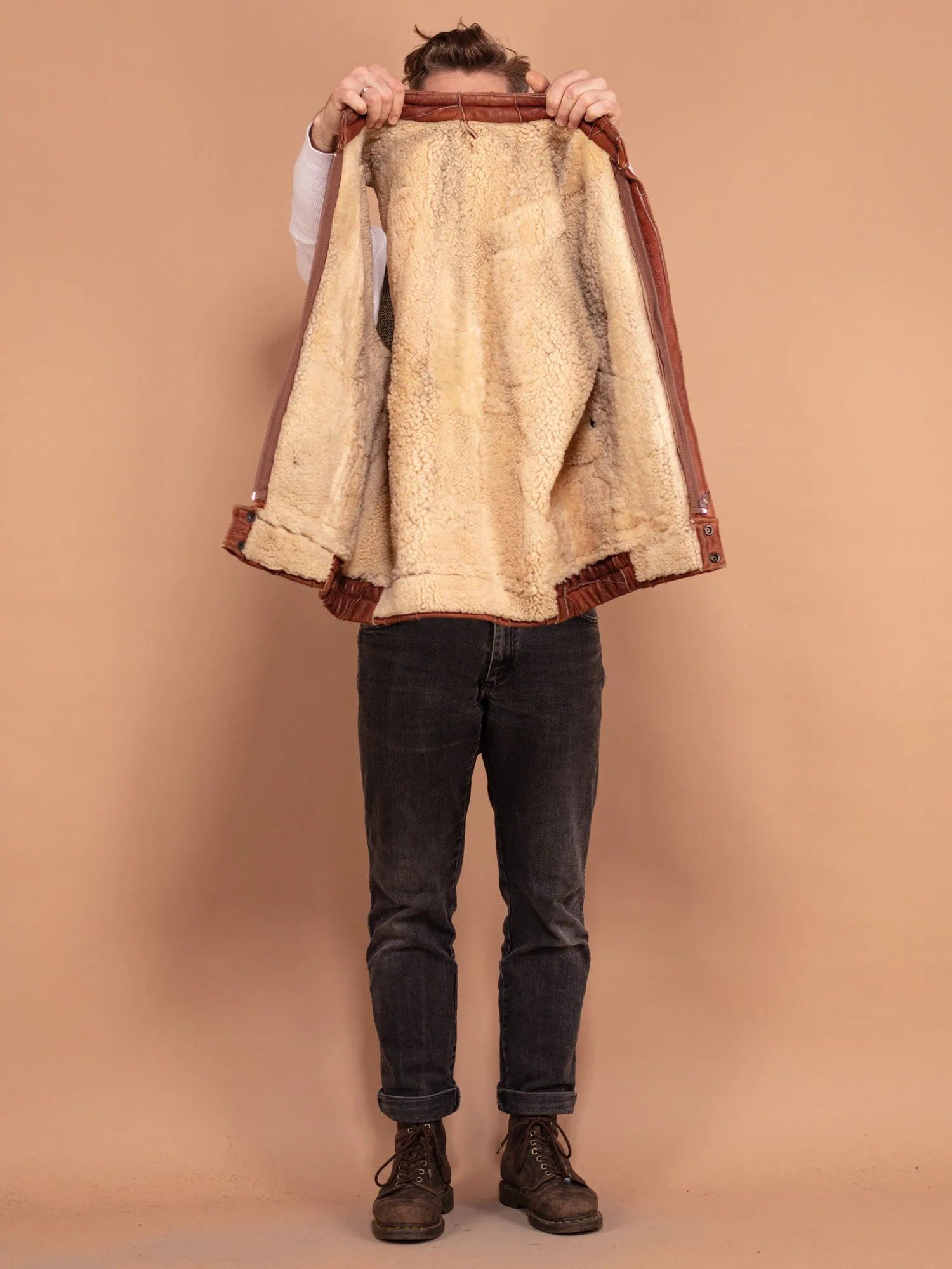 Vintage 70's Men Patchwork Sheepskin Vest in Brown