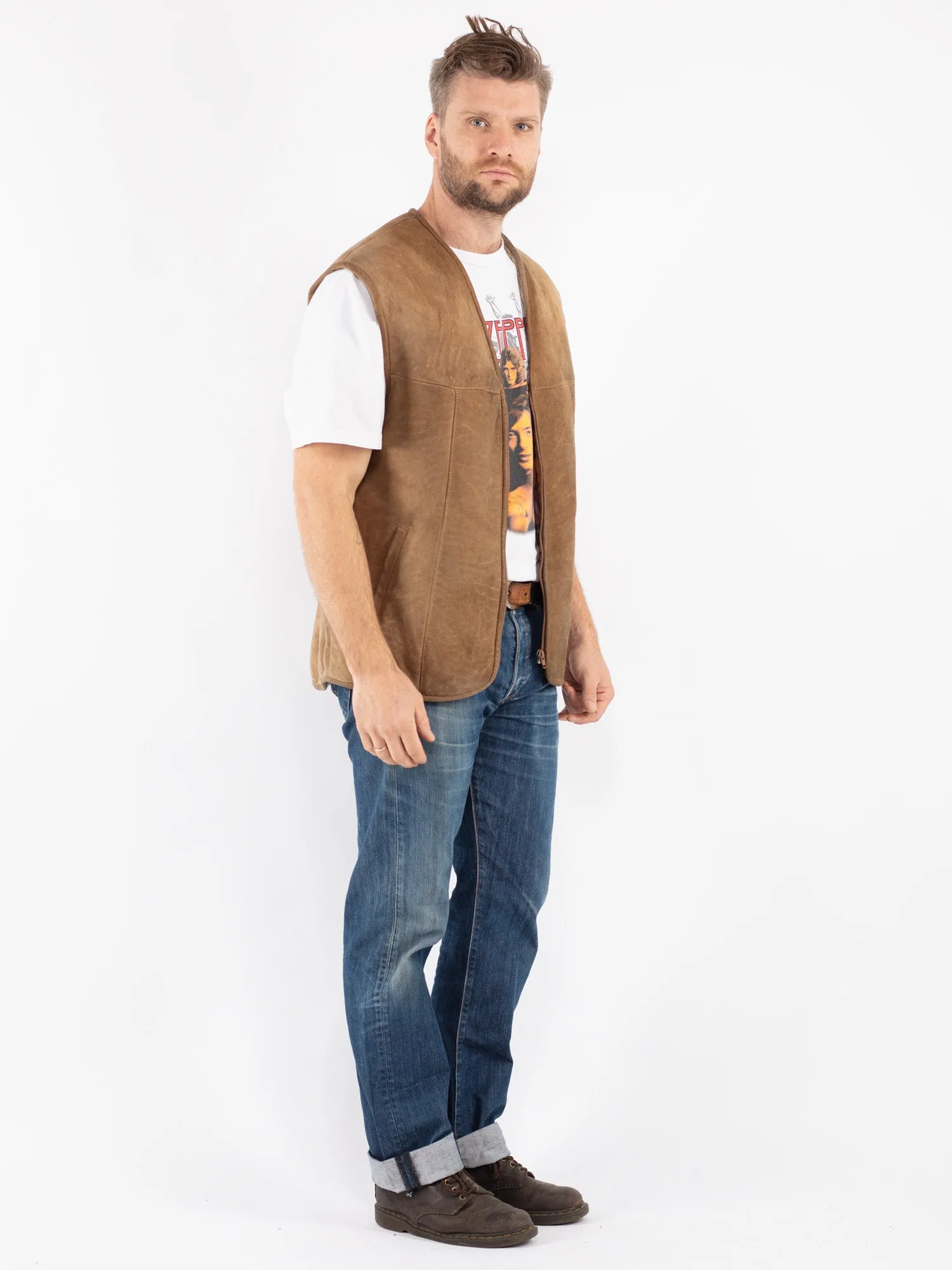 Vintage 70's Men Sheepskin Vest in Beige