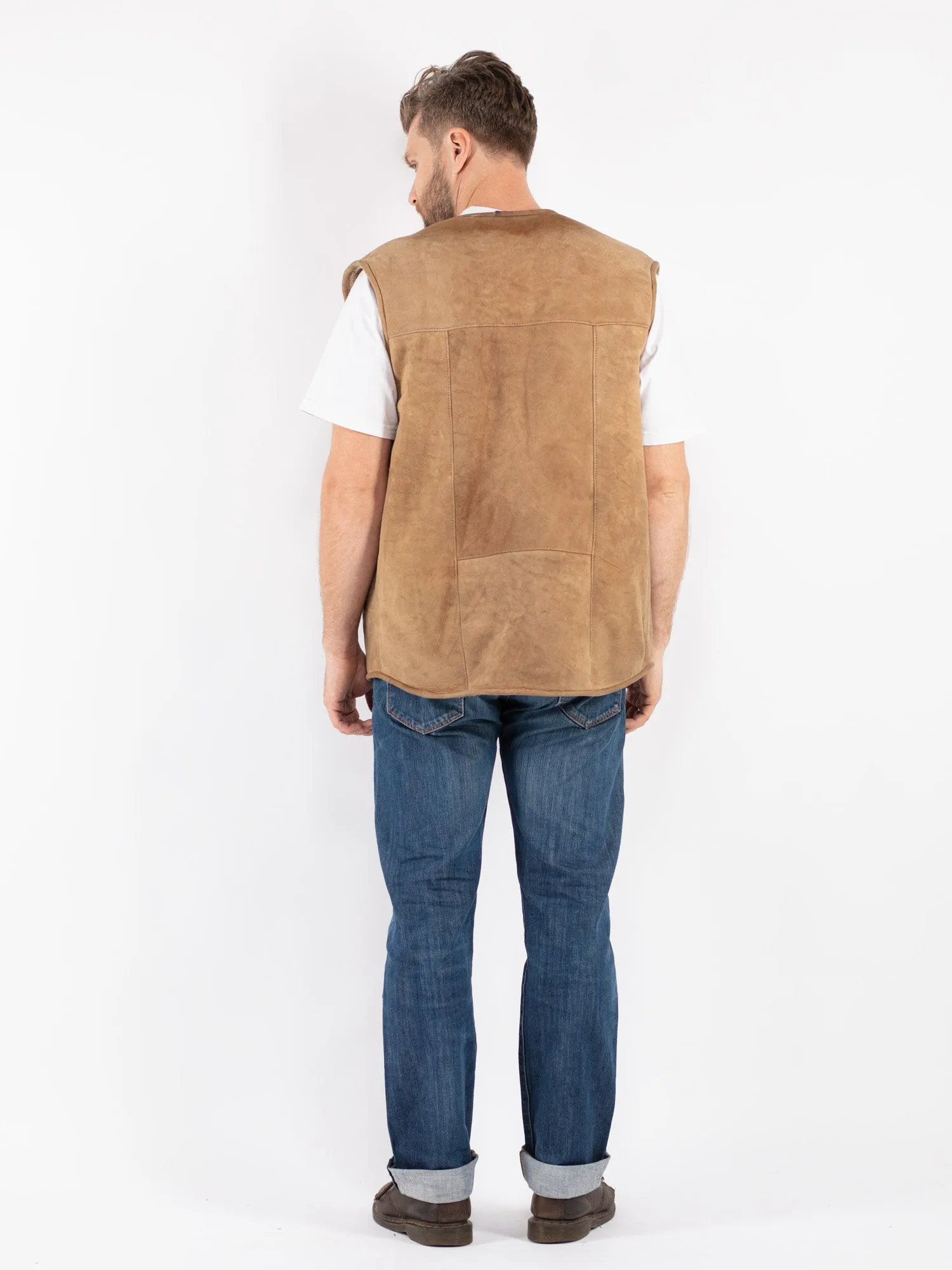 Vintage 70's Men Sheepskin Vest in Beige